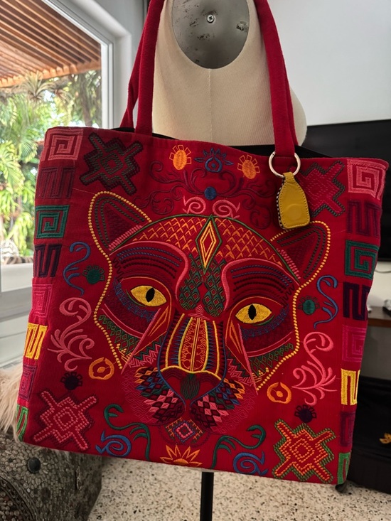 Handbags - Embroidered Red Tiger Tote Bag -